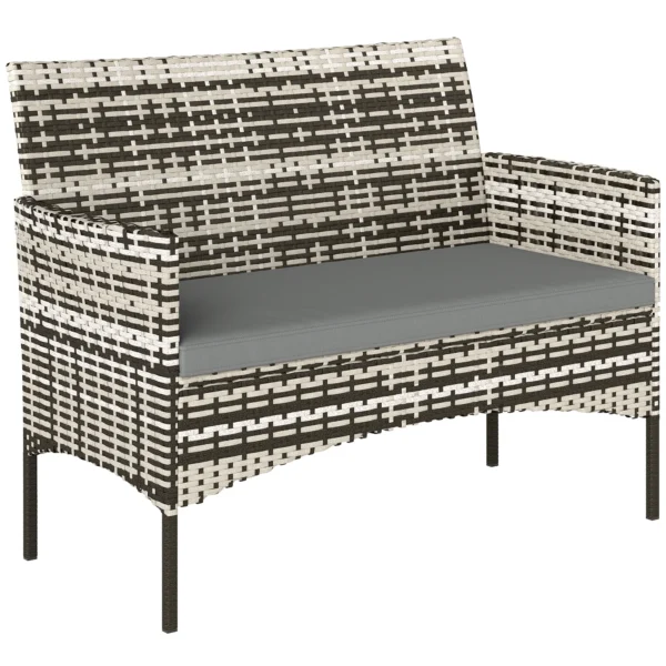 2 zits Rattan Tuinbank PE Rattan Outdoor Terrasbank Met Kussens, Anti slip Matten, Stalen Frame, Lichtgrijs