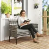 2 zits Rattan Tuinbank PE Rattan Outdoor Terrasbank Met Kussens, Anti slip Matten, Stalen Frame, Lichtgrijs