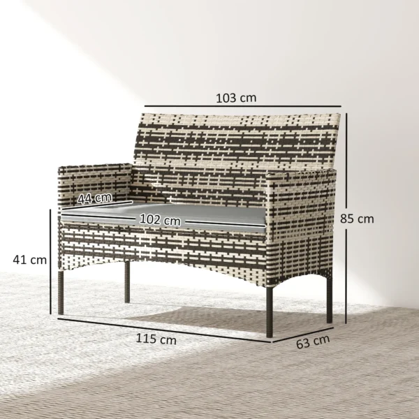 2 zits Rattan Tuinbank PE Rattan Outdoor Terrasbank Met Kussens, Anti slip Matten, Stalen Frame, Lichtgrijs