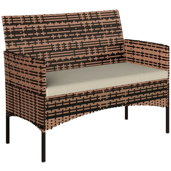 2 zits Rattan Tuinsofa PE Rattan Outdoor Terras Sofa Met Kussens, Anti Slip Matten, Stalen Frame, Khaki