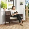 2 zits Rattan Tuinsofa PE Rattan Outdoor Terras Sofa Met Kussens, Anti Slip Matten, Stalen Frame, Khaki