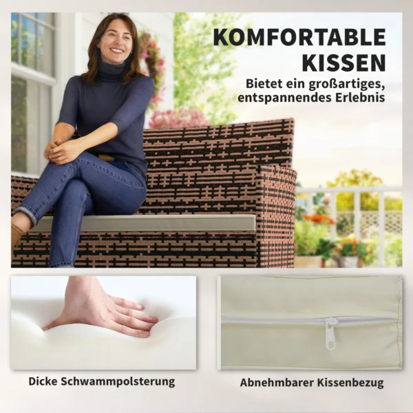 2 zits Rattan Tuinsofa PE Rattan Outdoor Terras Sofa Met Kussens, Anti Slip Matten, Stalen Frame, Khaki