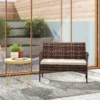 2 zits Rattan Tuinsofa PE Rattan Outdoor Terras Sofa Met Kussens, Anti Slip Matten, Stalen Frame, Khaki