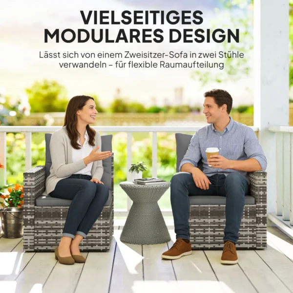 2 zits Rotanbank Met Kussens Inklapbare Zijtafeltjes Loungesofa Zitgroep Lichtgrijs