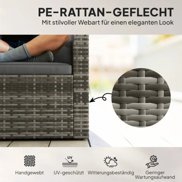 2 zits Rotanbank Met Kussens Inklapbare Zijtafeltjes Loungesofa Zitgroep Lichtgrijs