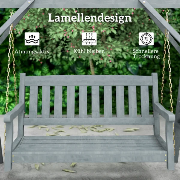 2 zits Tuinschommel, Houten Schommelbank Met Planken, Drankhouders En Metalen Kettingen, Grijs