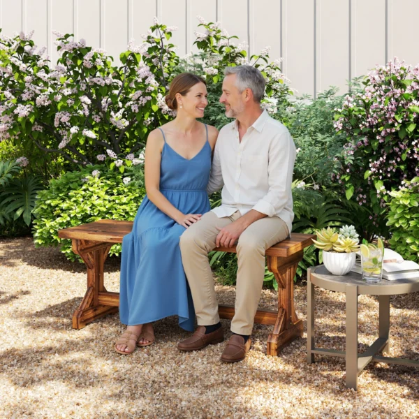 2 zits Weerbestendige Tuinbank Houten Zitbank Parkbank Met X basis 240kg Draagvermogen 114 X 40 X 46 Cm Verkoold