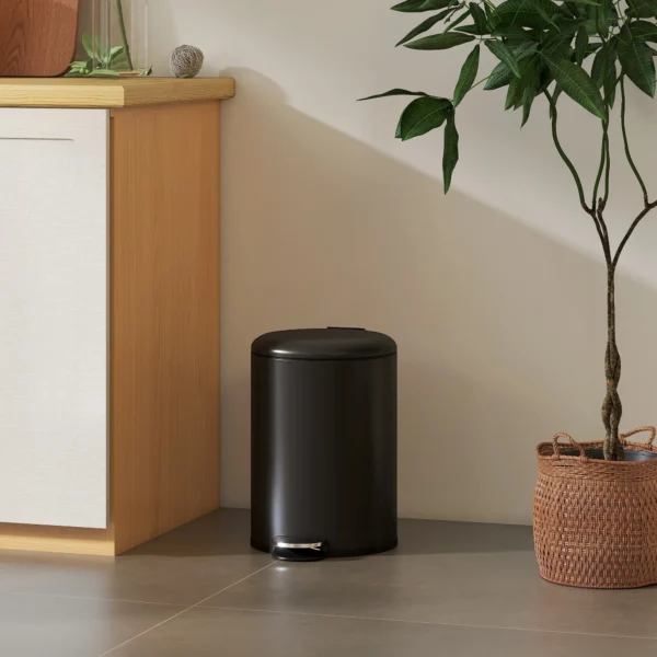 20 Liter Keukenafvalbak, Vingerafdrukbestendige Metalen Vuilnisbak Met Soft Close Deksel, Voetpedaal En Uitneembare Bak, Zwart