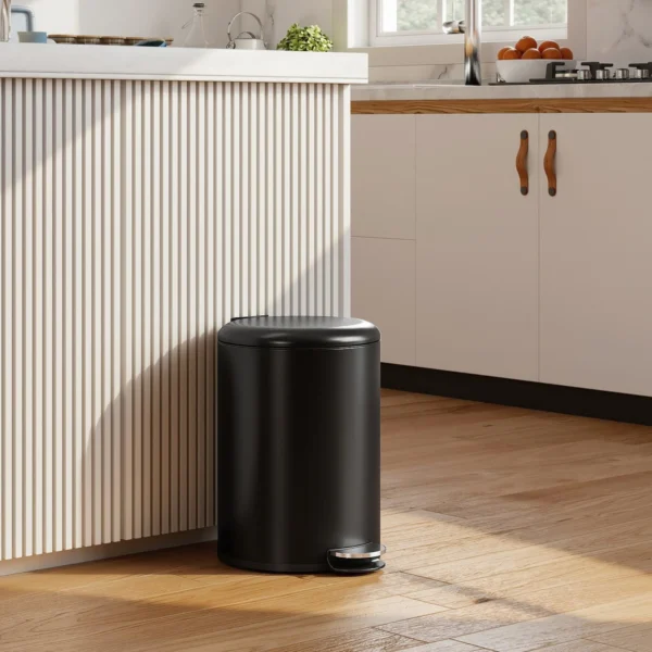 20 Liter Keukenafvalbak, Vingerafdrukbestendige Metalen Vuilnisbak Met Soft Close Deksel, Voetpedaal En Uitneembare Bak, Zwart