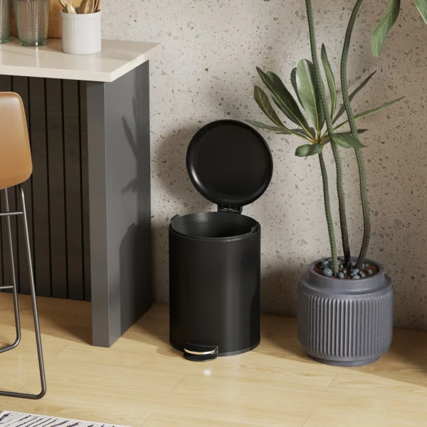 20 Liter Keukenafvalbak, Vingerafdrukbestendige Metalen Vuilnisbak Met Soft Close Deksel, Voetpedaal En Uitneembare Bak, Zwart