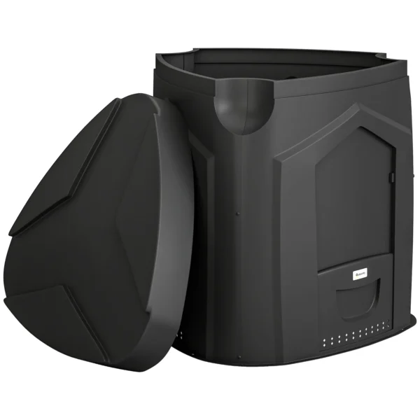 240L Tuincomposter, Driehoekige Compostbak Met 3 Deuren, Zwart