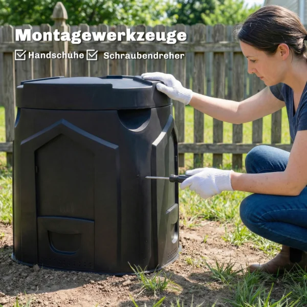 240L Tuincomposter, Driehoekige Compostbak Met 3 Deuren, Zwart