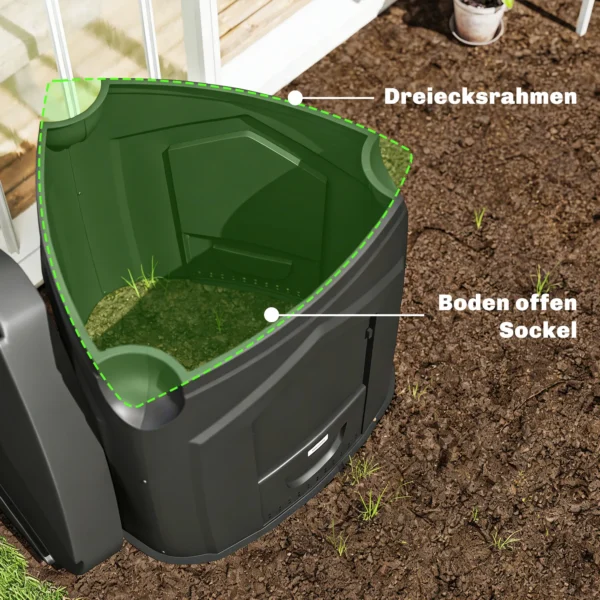 240L Tuincomposter, Driehoekige Compostbak Met 3 Deuren, Zwart
