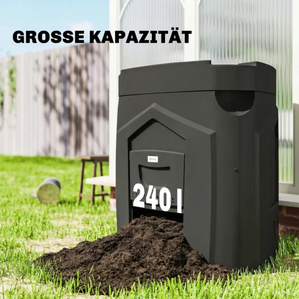 240L Tuincomposter, Driehoekige Compostbak Met 3 Deuren, Zwart