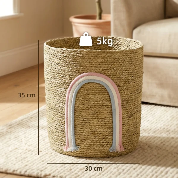 24,7L Opbergmand Met Regenboogdecoratie, Grote Gevlochten Mand Voor Badkamer, Slaapkamer, Natuur