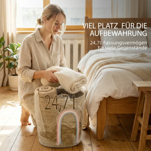 24,7L Opbergmand Met Regenboogdecoratie, Grote Gevlochten Mand Voor Badkamer, Slaapkamer, Natuur