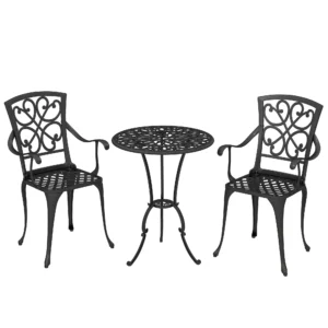 3 delig Tuin Bistro Set Ronde Bistrotisch Met 2 Stoelen Parasol Gat, Antiek Van Aluminiumgietwerk
