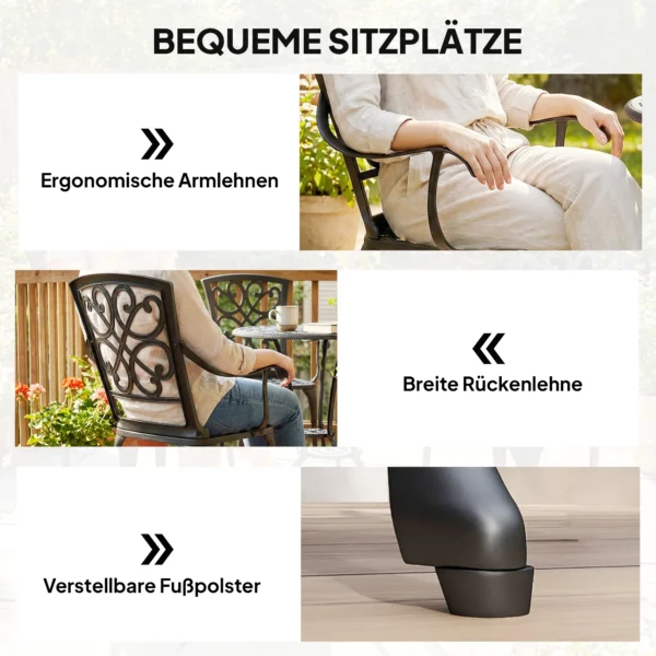 3 delig Tuin Bistro Set Ronde Bistrotisch Met 2 Stoelen Parasol Gat, Antiek Van Aluminiumgietwerk