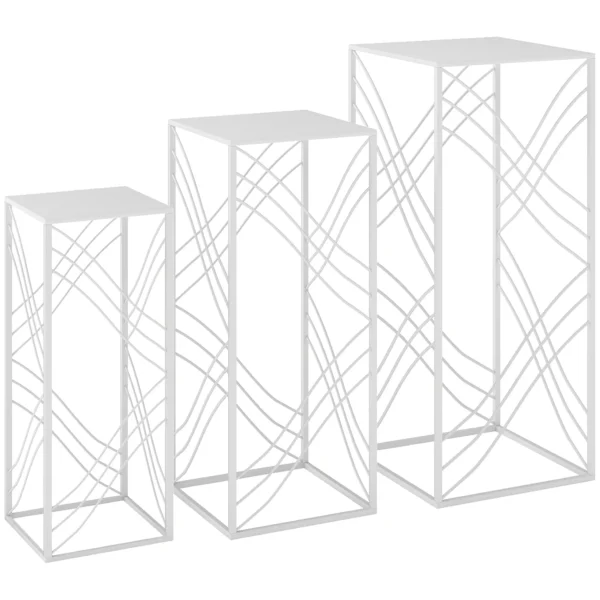 3 delige Plantenstandaard Set, 50/60/70 Cm Hoge Bloemenstandaard, Stapelbaar Plantenrek Van Metaal Wit