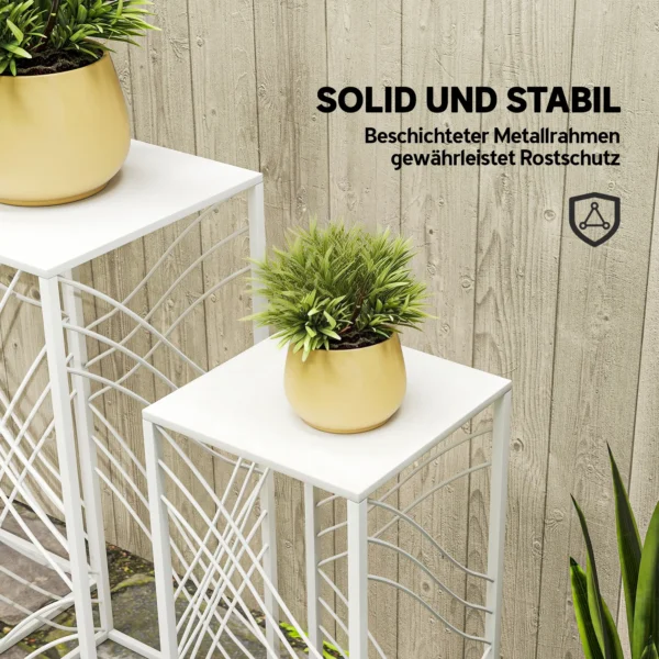 3 delige Plantenstandaard Set, 50/60/70 Cm Hoge Bloemenstandaard, Stapelbaar Plantenrek Van Metaal Wit