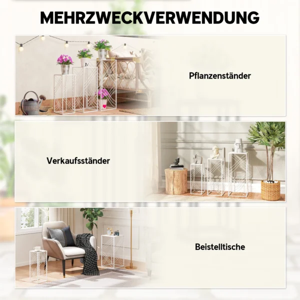 3 delige Plantenstandaard Set, 50/60/70 Cm Hoge Bloemenstandaard, Stapelbaar Plantenrek Van Metaal Wit