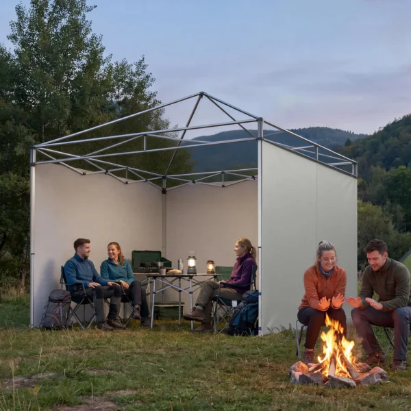 3 delige Set Zijpanelen Met Rits Voor 3 X 3 M Paviljoen, Lichtgrijs