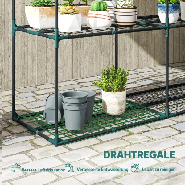 3 laags Plantenstandaard, 100 Cm Hoog Bloemenstandaard Met Planken, Meerlaags Staal Donkergroen