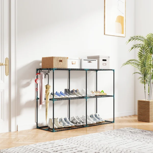 3 laags Plantenstandaard, 100 Cm Hoog Bloemenstandaard Met Planken, Meerlaags Staal Donkergroen