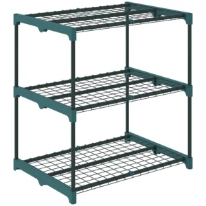 3 laags Plantenstandaard, 72 Cm Hoog Bloemenstandaard Voor Binnen Buiten, Plantenrek Van Staal Donkergroen