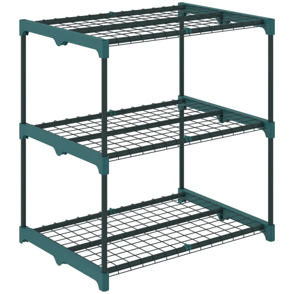 3 laags Plantenstandaard, 72 Cm Hoog Bloemenstandaard Voor Binnen Buiten, Plantenrek Van Staal Donkergroen