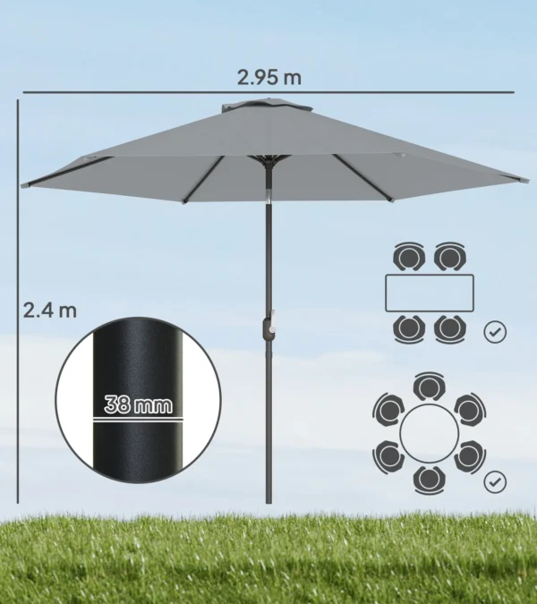 3 M Parasol Met Beschermhoes, Outdoor Markt Parasol Met Kantelfunctie En Kruk, Windopening, Grijs