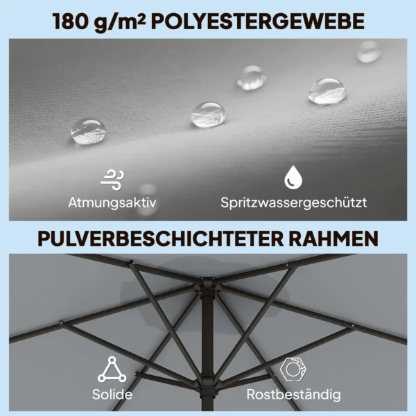 3 M Parasol Met Beschermhoes, Outdoor Markt Parasol Met Kantelfunctie En Kruk, Windopening, Grijs