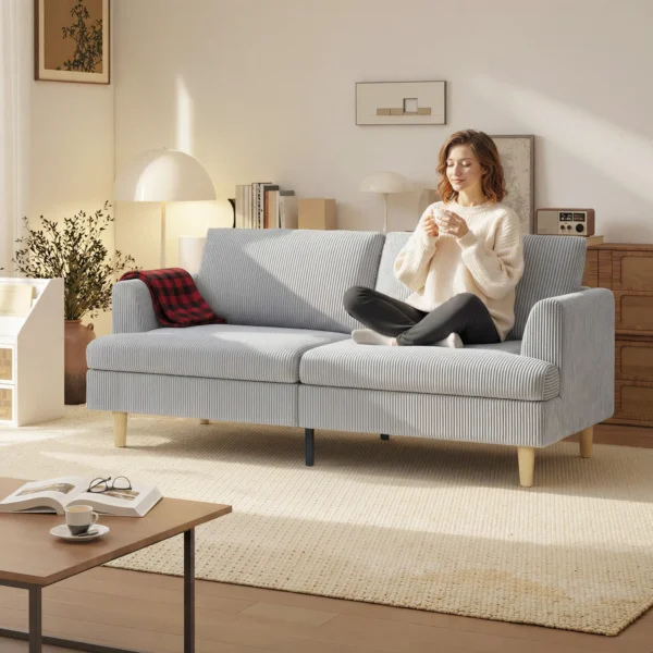 3 zitsbank, Bank Met Armleuningen Gestoffeerd Gestoffeerde Bank Met Koordlook Voor Woonkamer Lichtgrijs