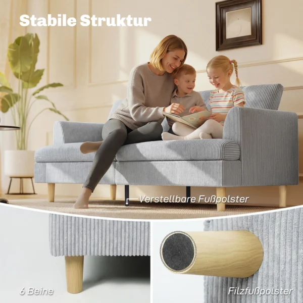 3 zitsbank, Bank Met Armleuningen Gestoffeerd Gestoffeerde Bank Met Koordlook Voor Woonkamer Lichtgrijs