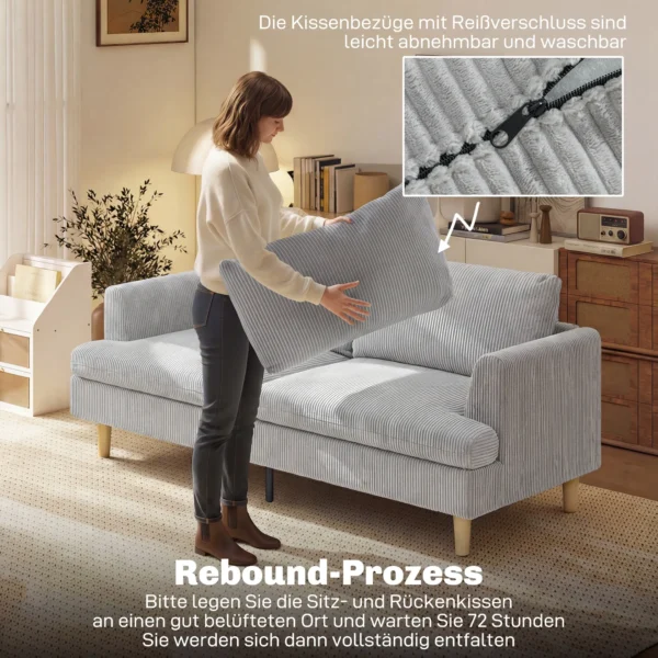 3 zitsbank, Bank Met Armleuningen Gestoffeerd Gestoffeerde Bank Met Koordlook Voor Woonkamer Lichtgrijs