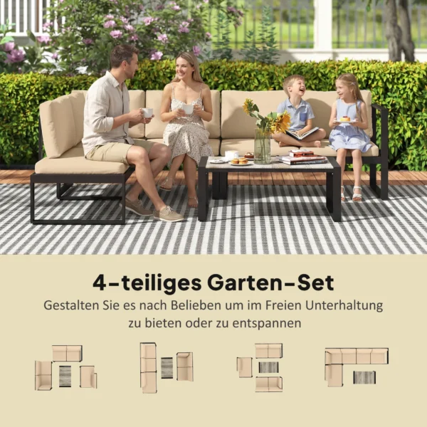 4 delig Tuinmeubelset, Bankstel Met 2 Tweezitters, Stoel Zonder Armleuningen, Salontafel, Voor Balkon, Khaki