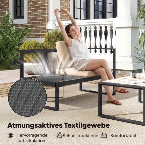 4 delig Tuinmeubelset, Bankstel Met 2 Tweezitters, Stoel Zonder Armleuningen, Salontafel, Voor Balkon, Khaki