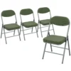 4 delige Set Gevoerde Klapstoelen, Opvouwbare Stoelen Met Koordbekleding, Rugleuning, Metalen Frame, Groen