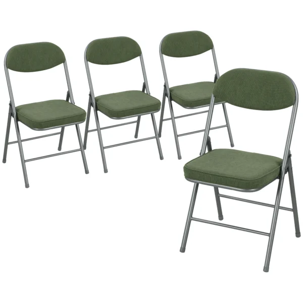 4 delige Set Gevoerde Klapstoelen, Opvouwbare Stoelen Met Koordbekleding, Rugleuning, Metalen Frame, Groen
