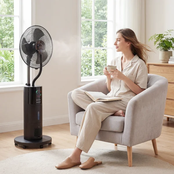 4 in 1 Staande Ventilator Met Waternevel Luchtreiniger Muggenbescherming 9 uurs Timer 3 Modi Afstandsbediening Zwart