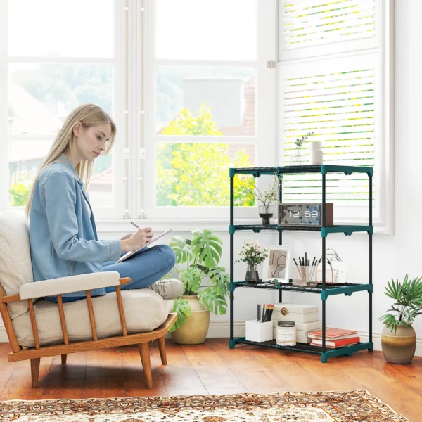 4 laags Plantenstandaard, 105 Cm Hoog Bloemenstandaard Voor Binnen Buiten, Plantenrek Van Staal Donkergroen