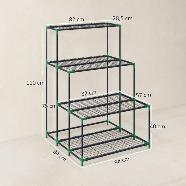 4 laags Plantenstandaard, 110 Cm Hoog Bloemenstandaard Met 24 Clips, Stalen Plantenrek Donkergroen