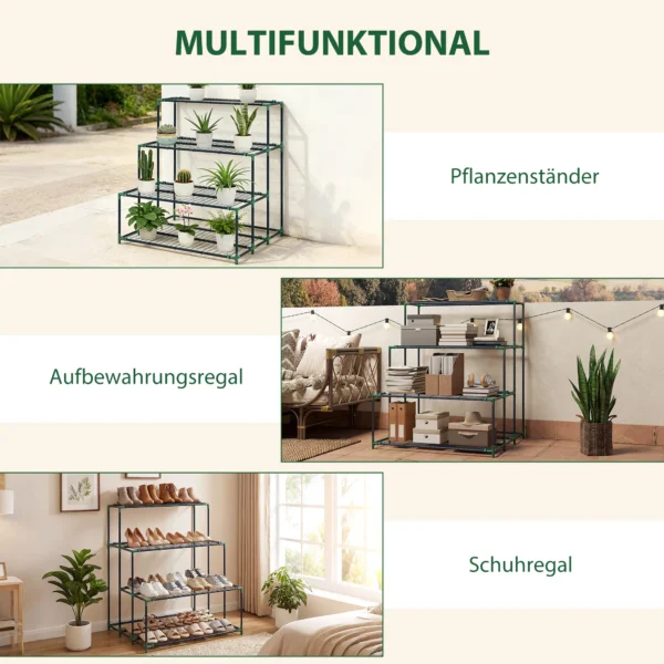 4 laags Plantenstandaard, 110 Cm Hoog Bloemenstandaard Met 24 Clips, Stalen Plantenrek Donkergroen