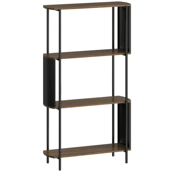 4 laags Rek, Vrijstaand Rek Met Gebogen Ontwerp, Industrieel Boekenrek, Bruine Houtlook