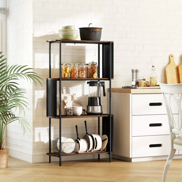 4 laags Rek, Vrijstaand Rek Met Gebogen Ontwerp, Industrieel Boekenrek, Bruine Houtlook