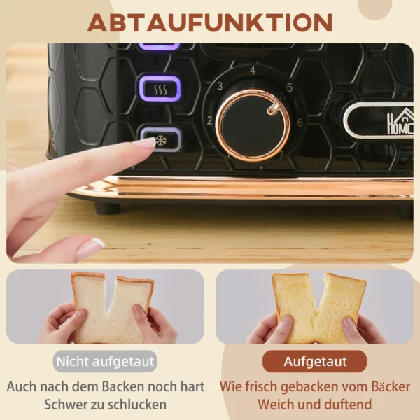 4 Sneetjes Broodrooster Met 7 Bruiningsniveaus, High Lift, Opwarmen/Ontdooien/Annuleren, 1860W, Zwart Met Honingraatstructuur