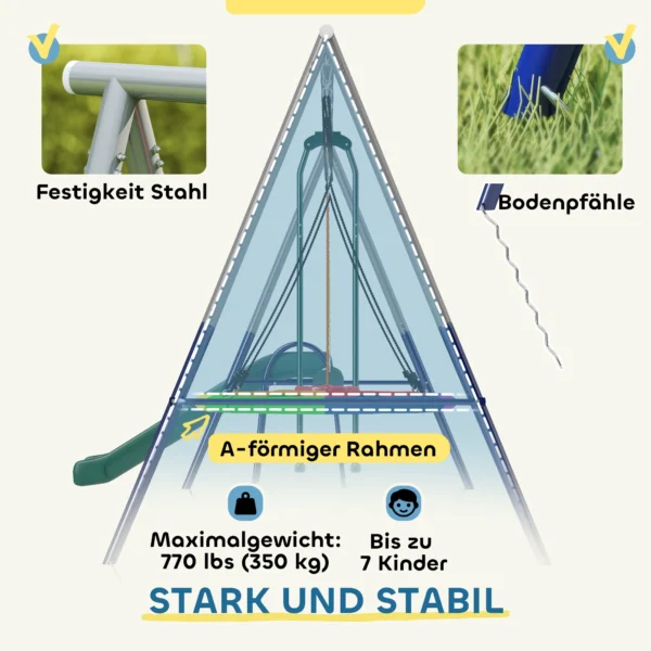5 In 1 Schommelset Met Glijbaan, In Hoogte Verstelbaar Schommelrek Met Nestschommel 382x196x203 Cm Meerkleurig