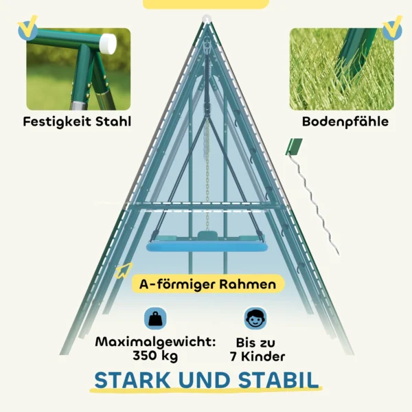 5 in 1 Schommelset Met Verstelbare Nestschommel, Turnringen, Dubbele Zitplaats, Klimrek Voor 3 8 Jaar 440x175x203 Cm
