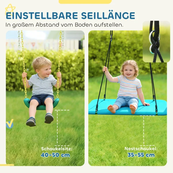 5 in 1 Schommelset Met Verstelbare Nestschommel, Turnringen, Dubbele Zitplaats, Klimrek Voor 3 8 Jaar 440x175x203 Cm