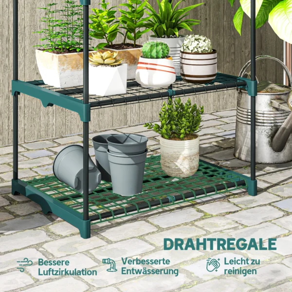 5 Laags Plantenstandaard, 138 Cm Hoog Bloemenstandaard Voor Binnen Buiten, Plantenrek Van Staal Donkergroen